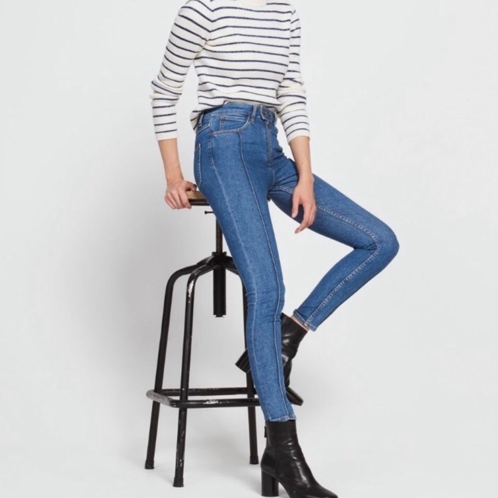 Sandro High Rise Pintuck Skinny Jeans in Vintage Blue Sz 4